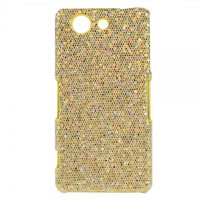 Sony Xperia Z3 Compact Glitzerndes Hart Plastik Case mit lederartiger Oberfläche - gold