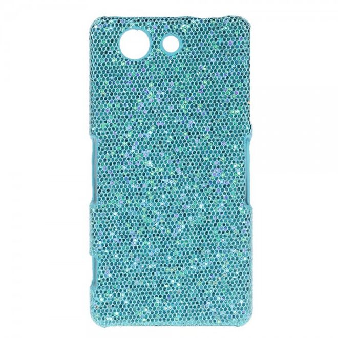 Sony Xperia Z3 Compact Glitzerndes Hart Plastik Case mit lederartiger Oberfläche - blau