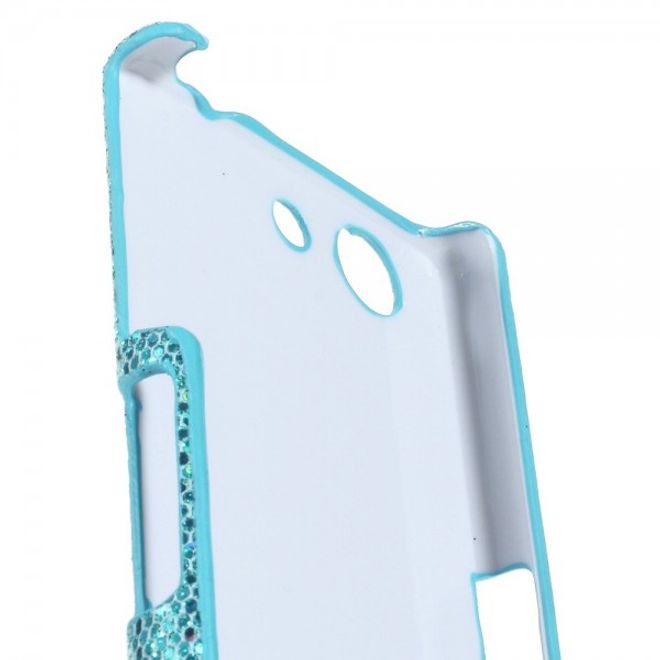 Sony Xperia Z3 Compact Glitzerndes Hart Plastik Case mit lederartiger Oberfläche - blau