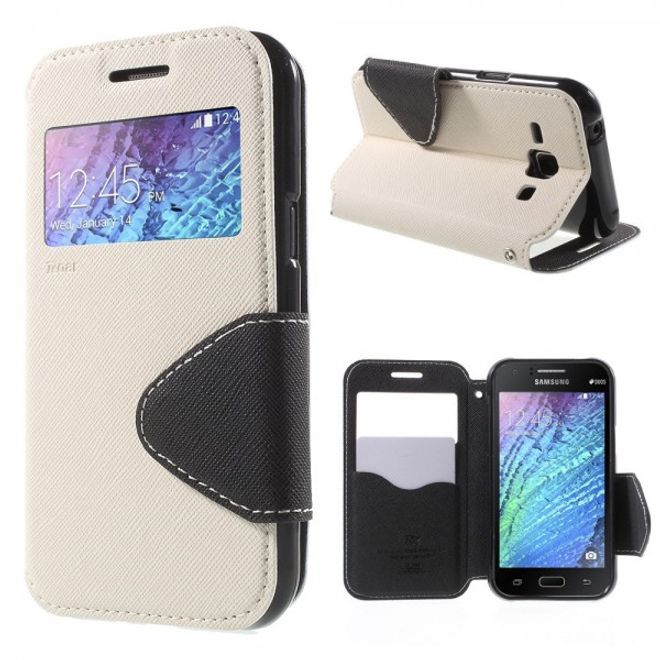 Samsung Galaxy J1 Roar Korea Leder Case mit kleinem Fenster - weiss