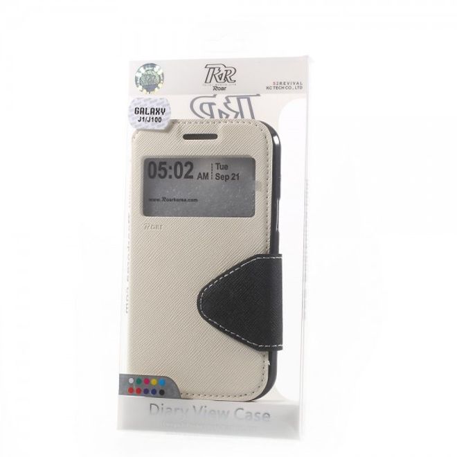 Samsung Galaxy J1 Roar Korea Leder Case mit kleinem Fenster - weiss