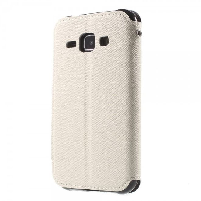 Samsung Galaxy J1 Roar Korea Leder Case mit kleinem Fenster - weiss
