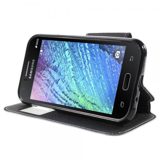 Samsung Galaxy J1 Roar Korea Leder Case mit kleinem Fenster - weiss
