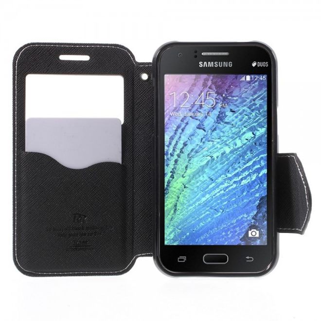 Samsung Galaxy J1 Roar Korea Leder Case mit kleinem Fenster - weiss