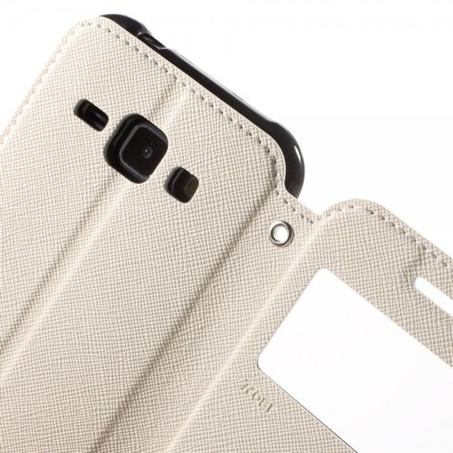 Samsung Galaxy J1 Roar Korea Leder Case mit kleinem Fenster - weiss