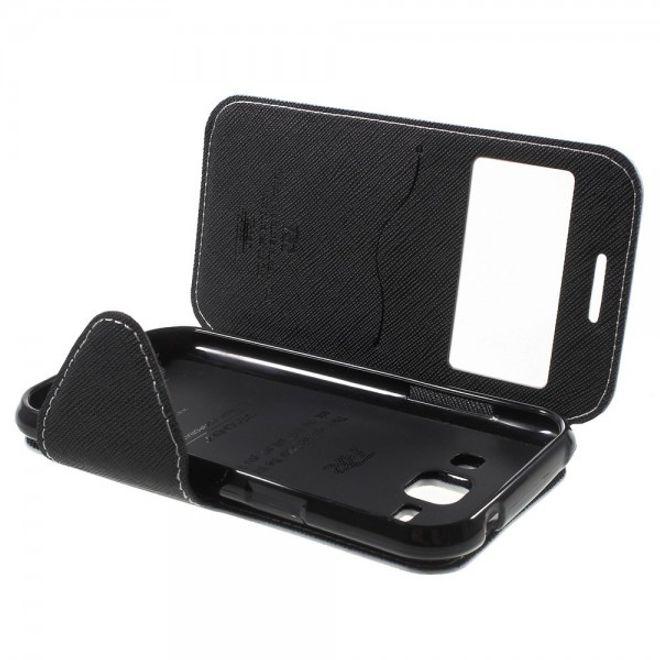 Samsung Galaxy J1 Roar Korea Leder Case mit kleinem Fenster - weiss
