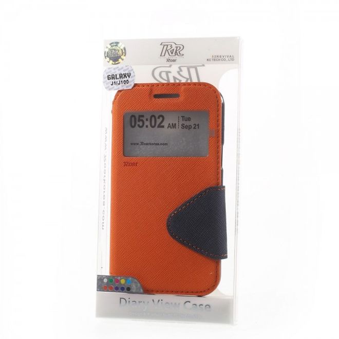 Samsung Galaxy J1 Roar Korea Leder Case mit kleinem Fenster - orange