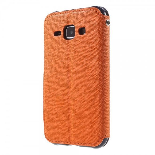 Samsung Galaxy J1 Roar Korea Leder Case mit kleinem Fenster - orange