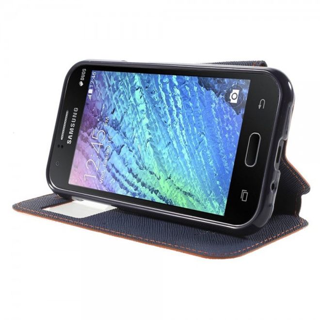 Samsung Galaxy J1 Roar Korea Leder Case mit kleinem Fenster - orange
