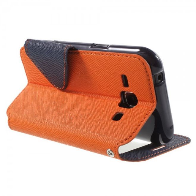 Samsung Galaxy J1 Roar Korea Leder Case mit kleinem Fenster - orange