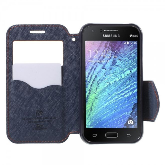 Samsung Galaxy J1 Roar Korea Leder Case mit kleinem Fenster - orange