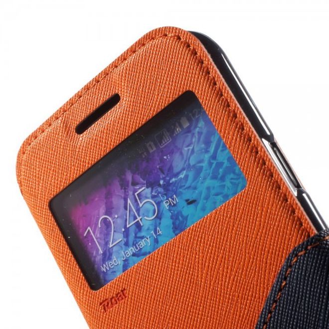 Samsung Galaxy J1 Roar Korea Leder Case mit kleinem Fenster - orange