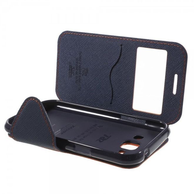 Samsung Galaxy J1 Roar Korea Leder Case mit kleinem Fenster - orange