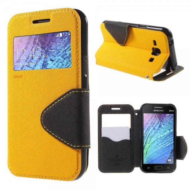 Samsung Galaxy J1 Roar Korea Leder Case mit kleinem Fenster - gelb