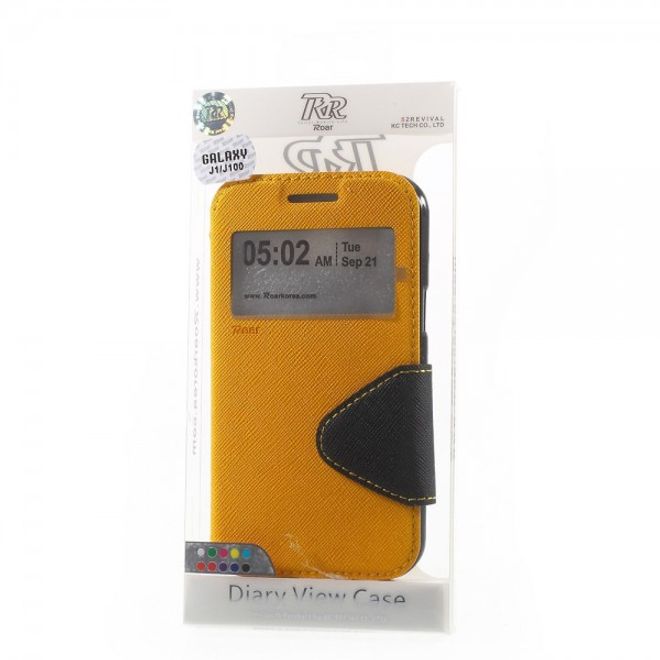 Samsung Galaxy J1 Roar Korea Leder Case mit kleinem Fenster - gelb
