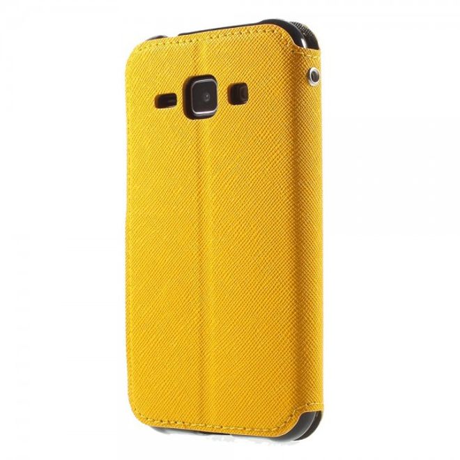 Samsung Galaxy J1 Roar Korea Leder Case mit kleinem Fenster - gelb