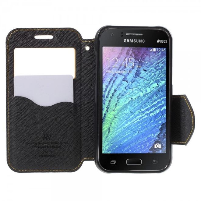 Samsung Galaxy J1 Roar Korea Leder Case mit kleinem Fenster - gelb