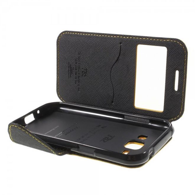 Samsung Galaxy J1 Roar Korea Leder Case mit kleinem Fenster - gelb