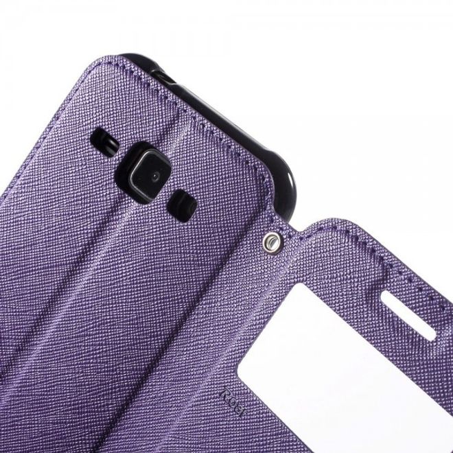 Samsung Galaxy J1 Roar Korea Leder Case mit kleinem Fenster - purpur