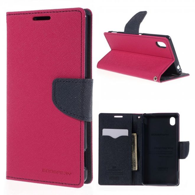 Goospery - Sony Xperia M4 Aqua Hülle - Handy Bookcover - Fancy Diary Series - pink/navy