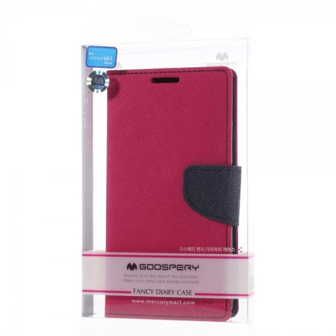 Goospery - Sony Xperia M4 Aqua Hülle - Handy Bookcover - Fancy Diary Series - pink/navy
