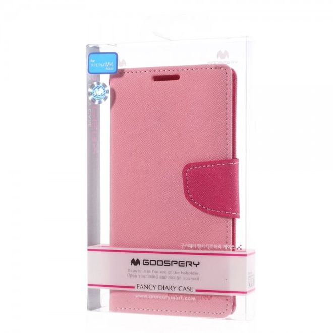 Goospery - Sony Xperia M4 Aqua Hülle - Handy Bookcover - Fancy Diary Series - rosa/pink