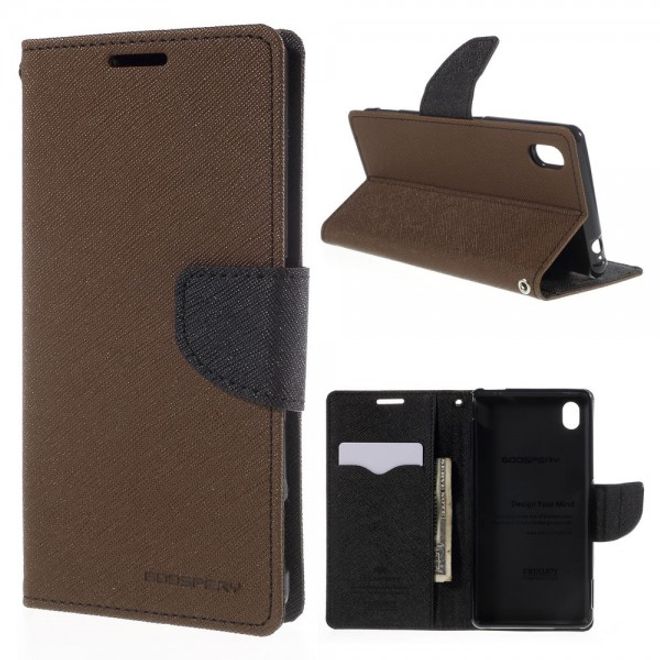 Goospery - Sony Xperia M4 Aqua Hülle - Handy Bookcover - Fancy Diary Series - braun/schwarz