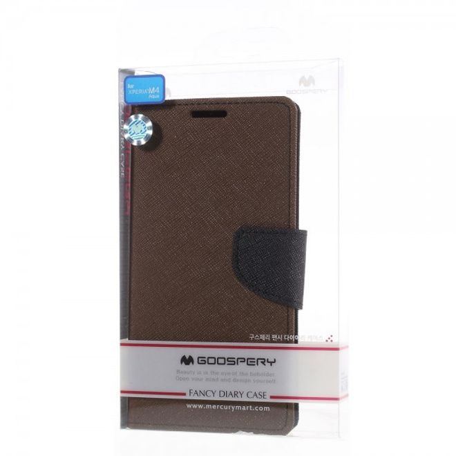 Goospery - Sony Xperia M4 Aqua Hülle - Handy Bookcover - Fancy Diary Series - braun/schwarz