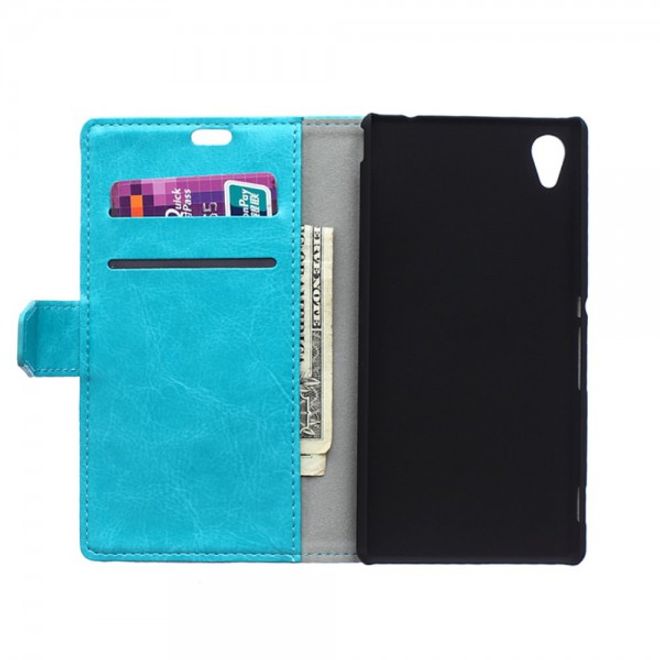 Sony Xperia M4 Aqua Schickes Crazy Horse Leder Case - blau
