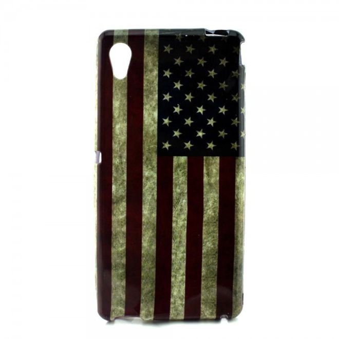 Sony Xperia M4 Aqua Elastisches, leicht glänzendes Plastik Case mit USA Flagge retro-style