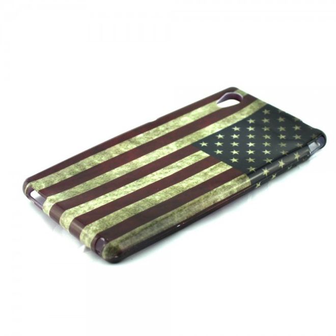 Sony Xperia M4 Aqua Elastisches, leicht glänzendes Plastik Case mit USA Flagge retro-style