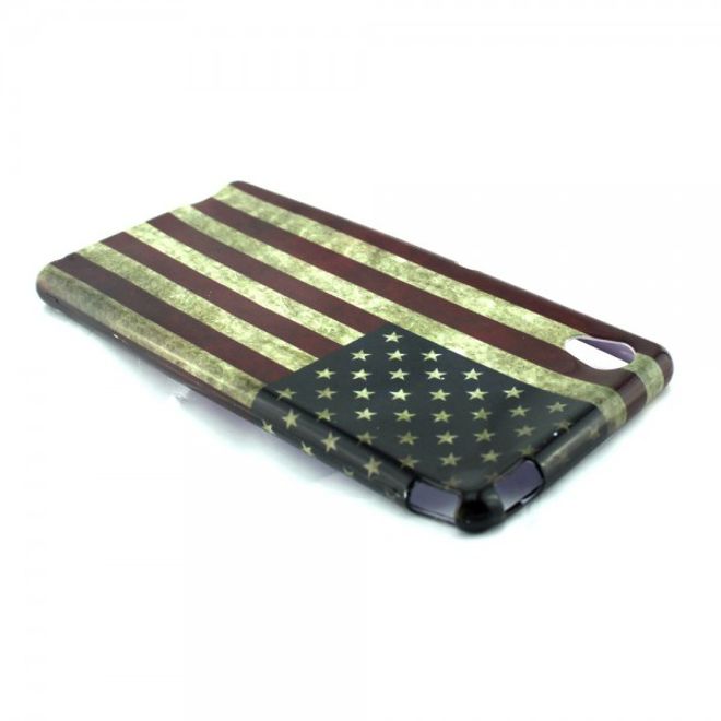 Sony Xperia M4 Aqua Elastisches, leicht glänzendes Plastik Case mit USA Flagge retro-style