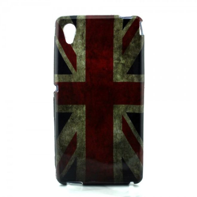Sony Xperia M4 Aqua Elastisches, leicht glänzendes Plastik Case mit UK Flagge retro-style