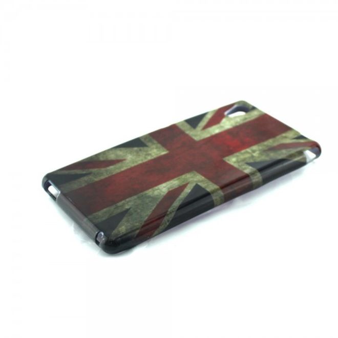 Sony Xperia M4 Aqua Elastisches, leicht glänzendes Plastik Case mit UK Flagge retro-style