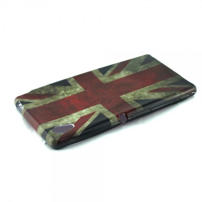 Sony Xperia M4 Aqua Elastisches, leicht glänzendes Plastik Case mit UK Flagge retro-style