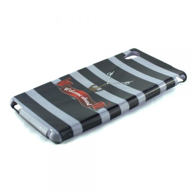 Sony Xperia M4 Aqua Elastisches, leicht glänzendes Plastik Case mit Anker und Streifen