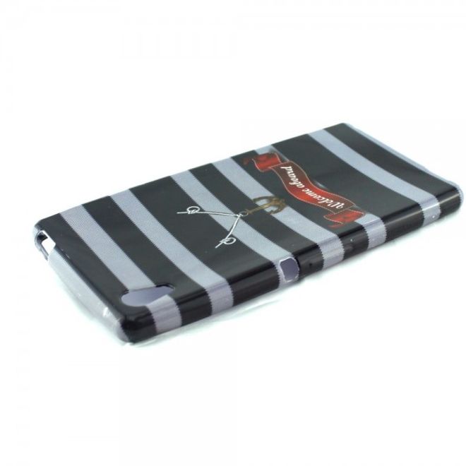 Sony Xperia M4 Aqua Elastisches, leicht glänzendes Plastik Case mit Anker und Streifen