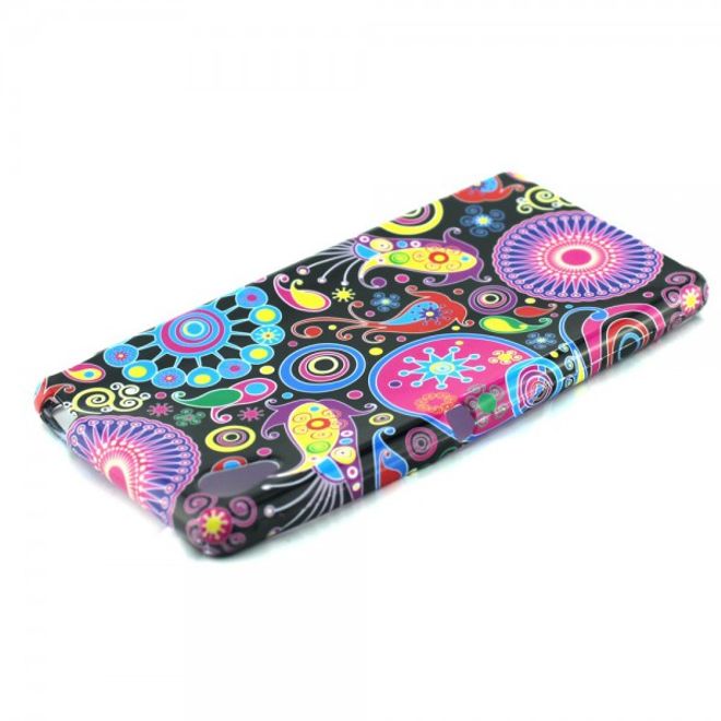 Sony Xperia M4 Aqua Elastisches, leicht glänzendes Plastik Case mit farbigem Muster - schwarz