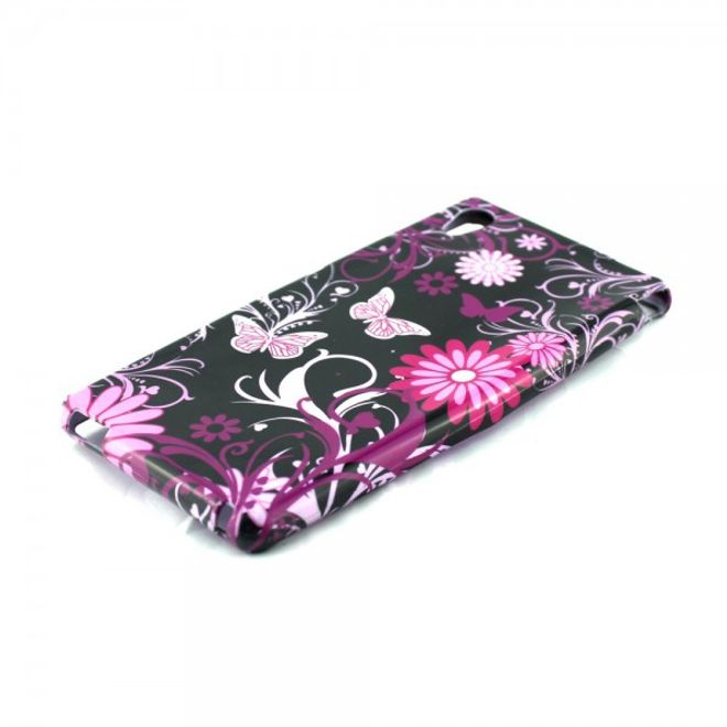 Sony Xperia M4 Aqua Elastisches, leicht glänzendes Plastik Case mit Schmetterlingen und Blumen