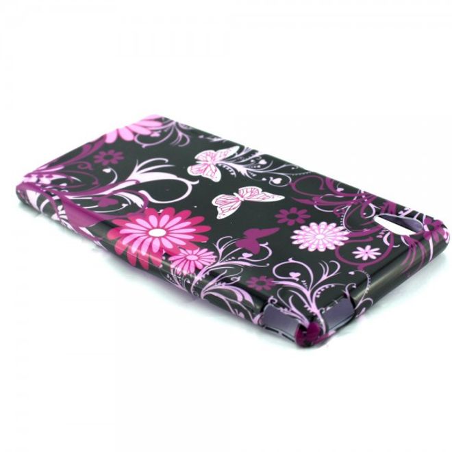 Sony Xperia M4 Aqua Elastisches, leicht glänzendes Plastik Case mit Schmetterlingen und Blumen