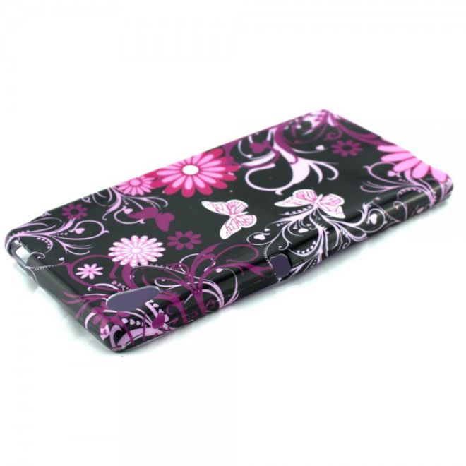 Sony Xperia M4 Aqua Elastisches, leicht glänzendes Plastik Case mit Schmetterlingen und Blumen