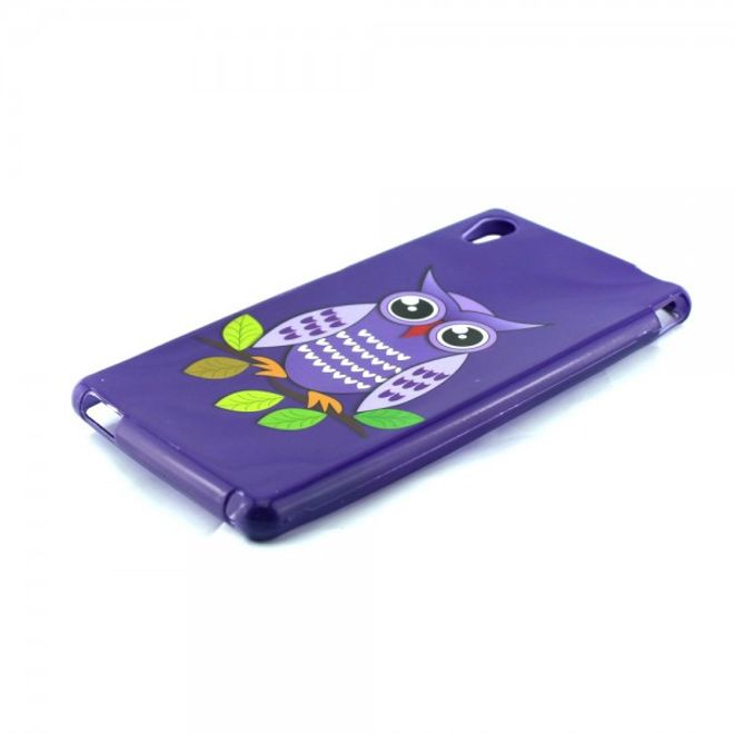 Sony Xperia M4 Aqua Elastisches, leicht glänzendes Plastik Case mit purpurner Eule