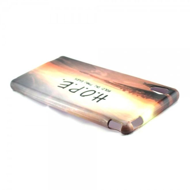 Sony Xperia M4 Aqua Elastisches, leicht glänzendes Plastik Case mit Schriftzug und Abenddämmerung