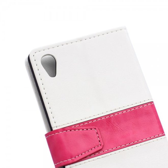 Sony Xperia M4 Aqua Zweifarbiges Leder Case mit Kreditkartenslots - weiss