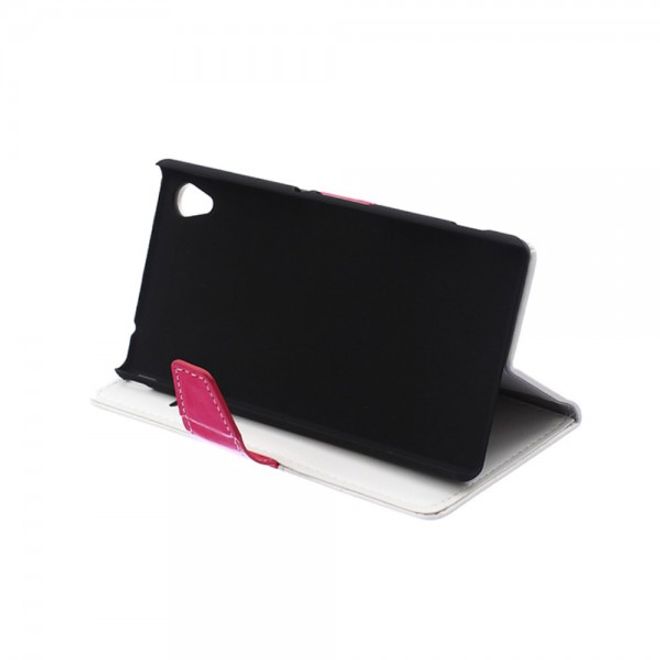 Sony Xperia M4 Aqua Zweifarbiges Leder Case mit Kreditkartenslots - weiss