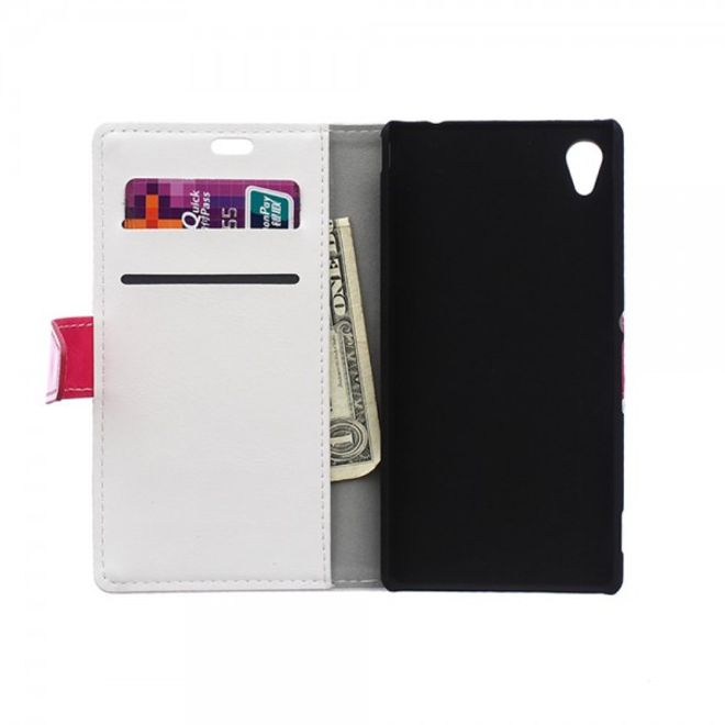 Sony Xperia M4 Aqua Zweifarbiges Leder Case mit Kreditkartenslots - weiss