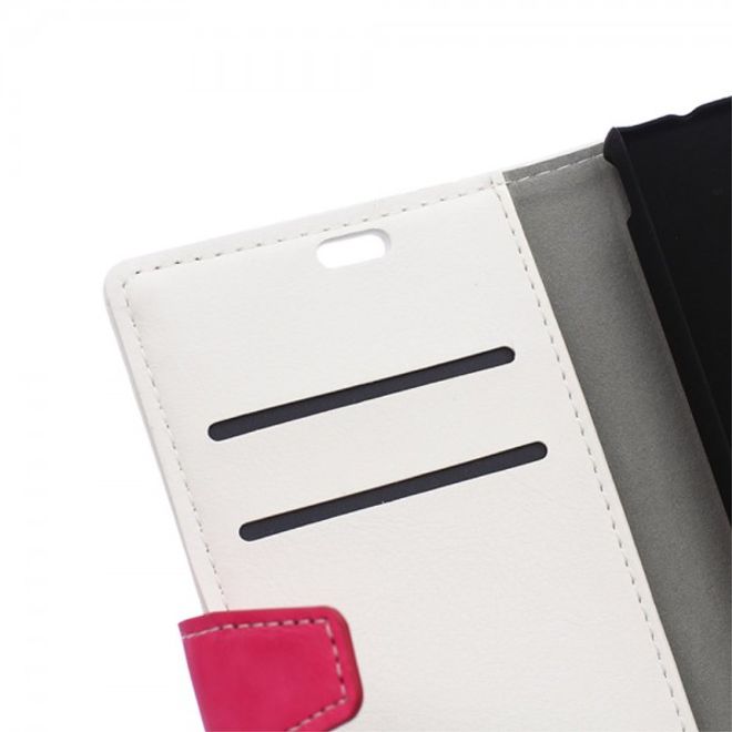 Sony Xperia M4 Aqua Zweifarbiges Leder Case mit Kreditkartenslots - weiss