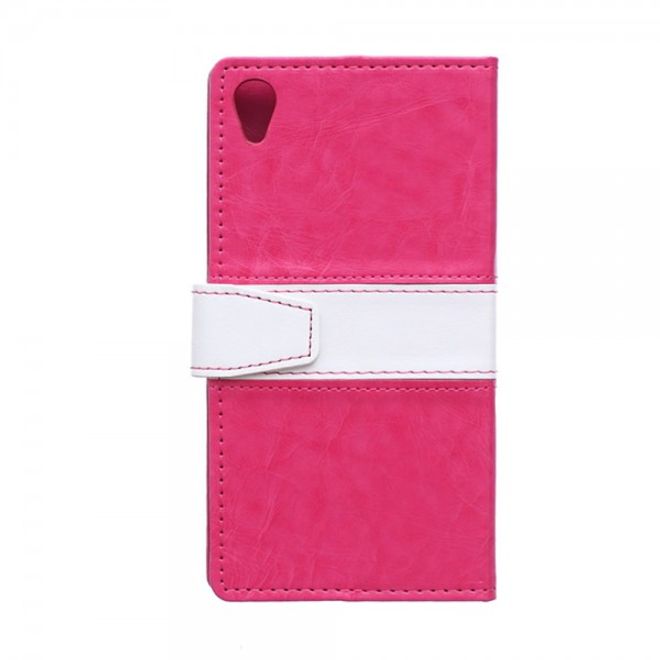 Sony Xperia M4 Aqua Zweifarbiges Leder Case mit Kreditkartenslots - rosa