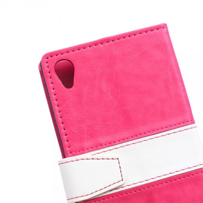 Sony Xperia M4 Aqua Zweifarbiges Leder Case mit Kreditkartenslots - rosa