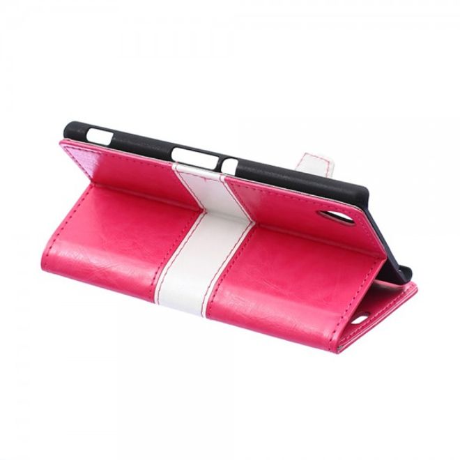 Sony Xperia M4 Aqua Zweifarbiges Leder Case mit Kreditkartenslots - rosa